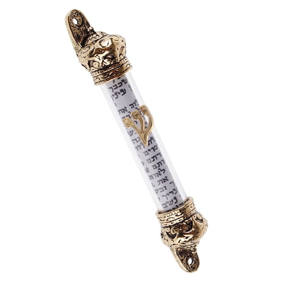 Holy Land Market Crown Mezuzah with Scroll (5 inches) (Gold)