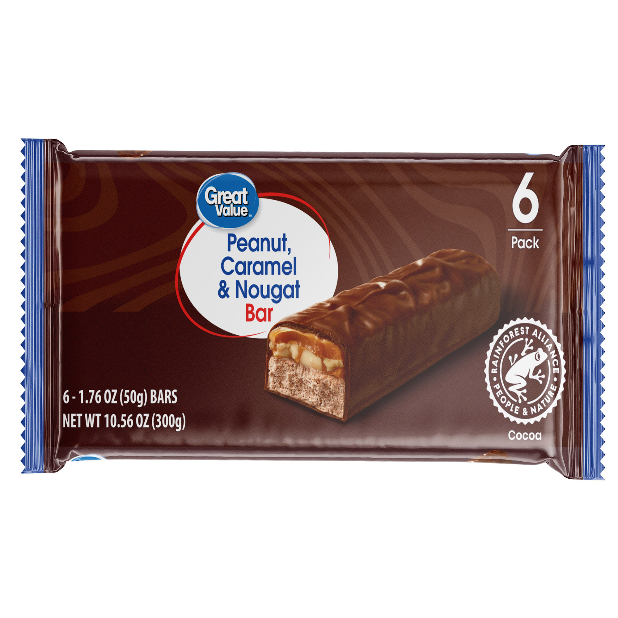 Great Value Peanut Caramel Nougat 6Pk Candy Bar