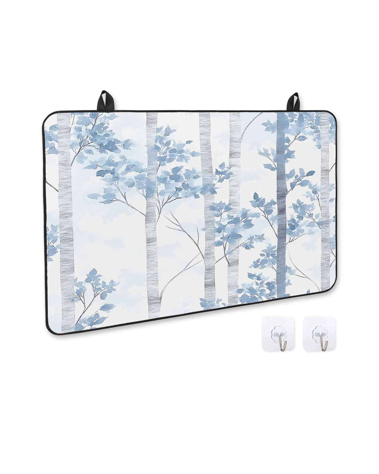 nqOlkjepod Large Induction Cooktop Protector Mat 24"x21", Blue Ombre Leaves Stove Top Covers for Electric Stove, Gray Forest Branches Decorative Stove Burner Cover Mats, Glass Top Stove Cover