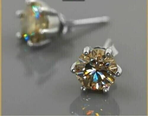 Radiant Jewelry 4Ct Chocolate Brown CZ 8mm Diamond Solitaire Earrings 14K White Gold Plated 925 Silver Screw Back 6 Prong Stud