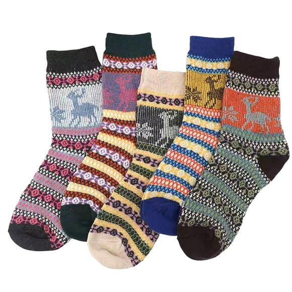 GDREDA Stockings Womens Wool Socks 5 Pairs Winter Warm Socks Thick Knit Wool Soft Casual Crew Socks For Women Pink,One Size