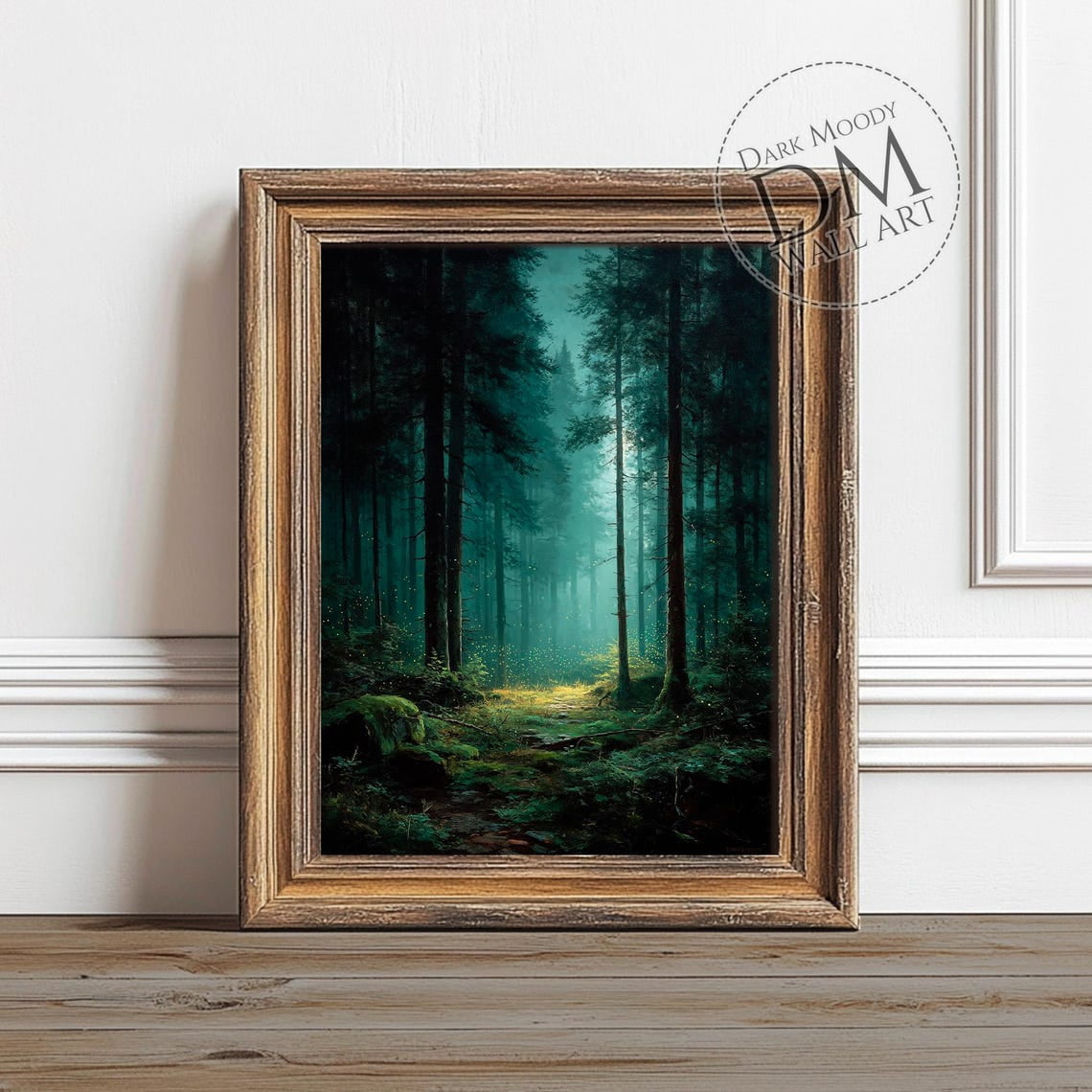 Enchanted Forest Path With Fireflies Wall Art Print Dark Moody Mystical Woodland Landscape Living Room And Gallery Wall Decor