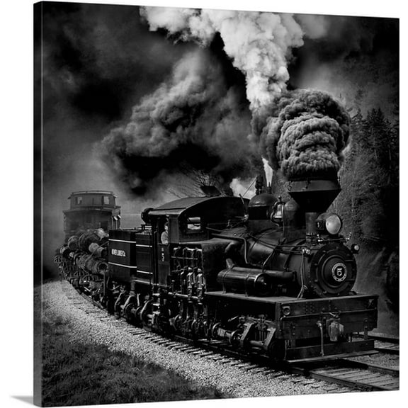 Great BIG Canvas Chuck Gordon Premium Thick-Wrap Canvas entitled Steam Train in Black and White