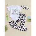 thumbnail image 2 of Infant Baby Girls 3PCS Pants Sets Short Sleeve Letter Cow Print Romper Flared Pants Headband Sets, 2 of 8