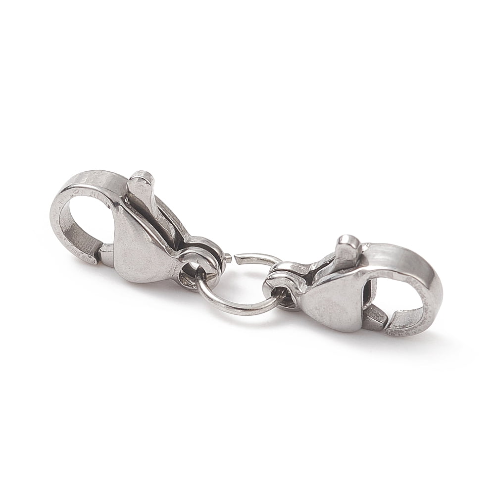 200pcs Non-Tarnish 304 Stainless Steel Double Lobster Claw Clasps 201 Stainless Steel Jump Ring Stainless Steel color 22mm