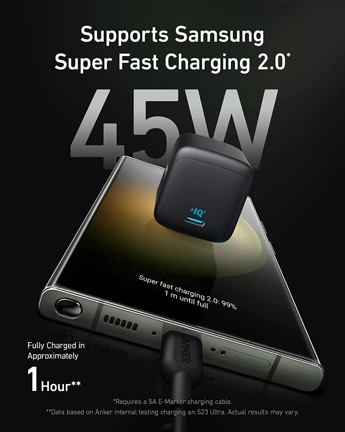 Anker 45W USB C Charger, Foldable PPS Fast Charger for iPhone 17/16 and More Series, Supports Super Fast Charging 2.0 for Galaxy S24 Ultra, Cable Not Included
