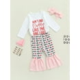thumbnail image 3 of Kiapeise Newborn Baby Girls Valentine´s Day Outfits Crewneck Sweatshirt Tops Heart Flared Pants Headband Set 0-3Y, 3 of 9