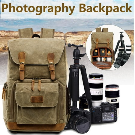 Fashion Camera Backpack Vintage Waterproof Photography Canvas Bag for Camera, Lens,Laptop and Accessories Travel