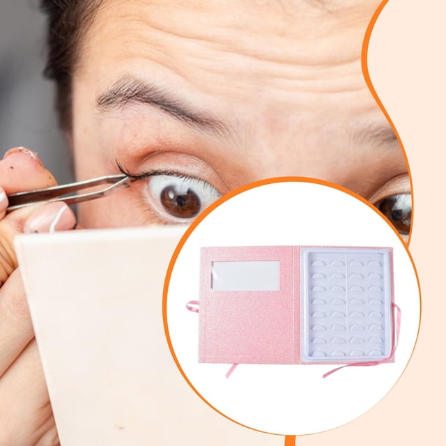 Caja de almacenamiento para pestañas postizas, libro de muestras portátil con lazo para mujer, estuche organizador de 16 pares de pestañas. Rosa