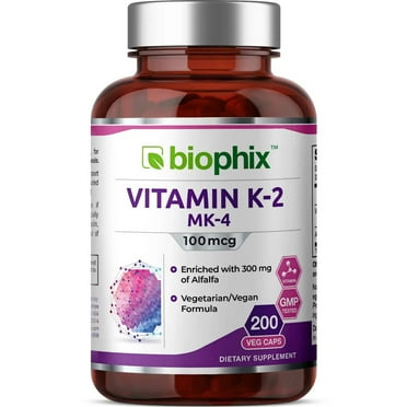 Biophix Vitamin K2 MK-4 100 mcg with Alfalfa - 200 Caps for Bone Health & Immune Support