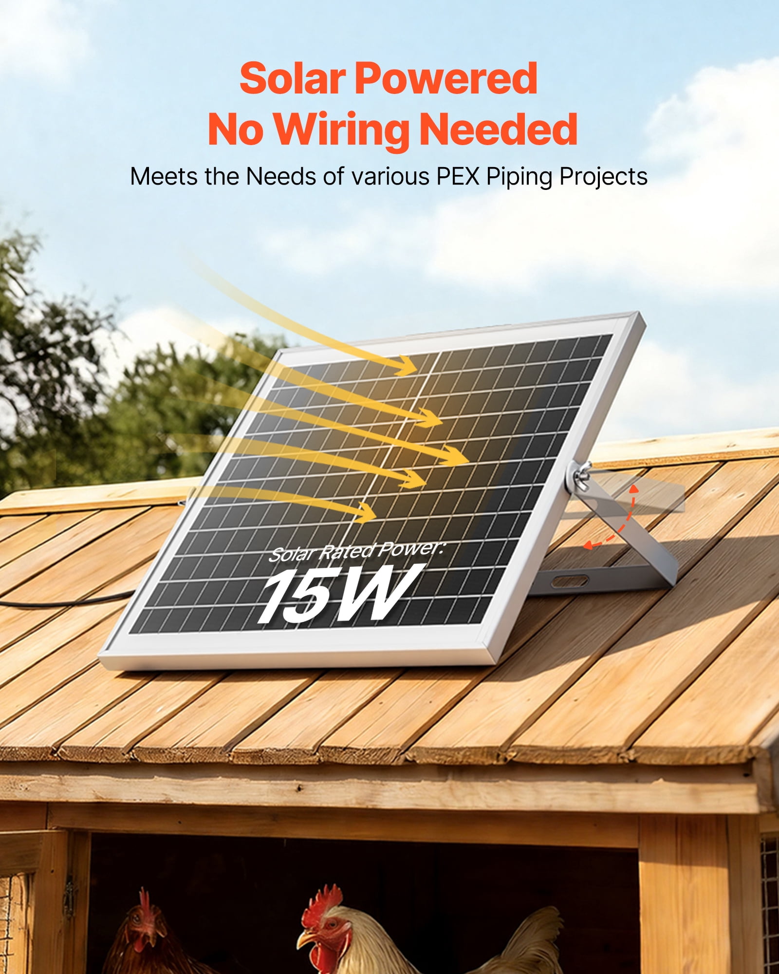 VEVOR Solar Powered Fan, 15W Solar Panel with 2 Fans, Adjustable Solar Panel Angle, 2668 RPM High-Speed, Flexible Installation, Fast Air Exchange for Greenhouse, Grow Tents, Chicken Coops, Shelters