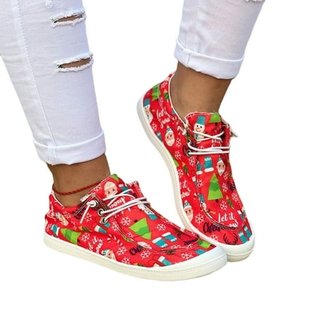 

Women Christmas Canvas Sneaker Odor-proof and Shock-absorbing Suitable for Indoor Outdoor 39 Christmas Tree Boat Shoes