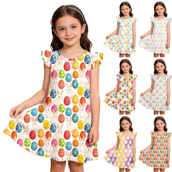CAIXIA Girls Nightgowns Easter Pajamas Cute Ruffle Short Sleeves Princess Pajamas Nightdress Sleepwear