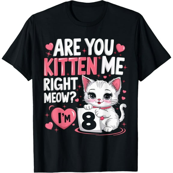 Sam Soft Cute 8th Birthday Girl 8yr Kitten Cat 8 Year Old Birthday T-Shirt