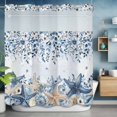 thumbnail image 2 of Ocean No Hook Shower Curtain with Snap in Liner Blue Beige Starfish Shells Plant Leaves Flowers Gradient Waterproof Bathroom Shower Curtain with See Through Top Window for Bathtub 72" x 72", 2 of 9