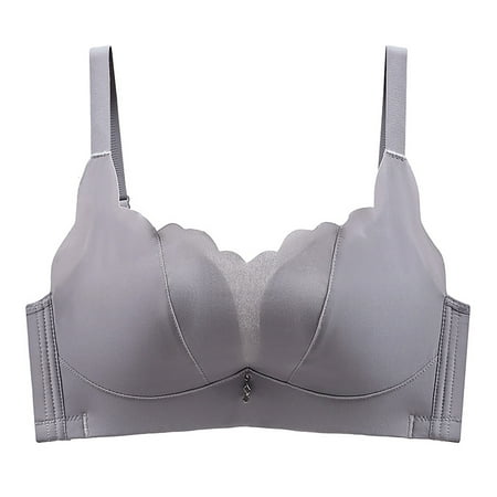 REORIAFEE Support Bras for Women Gathered Together No Wire Bras Seamless Adjustable Straps Brassiere Comfy Spaghetti Straps Breathable Corset Underwear Comfortable Classic Support Lingerie Gray M