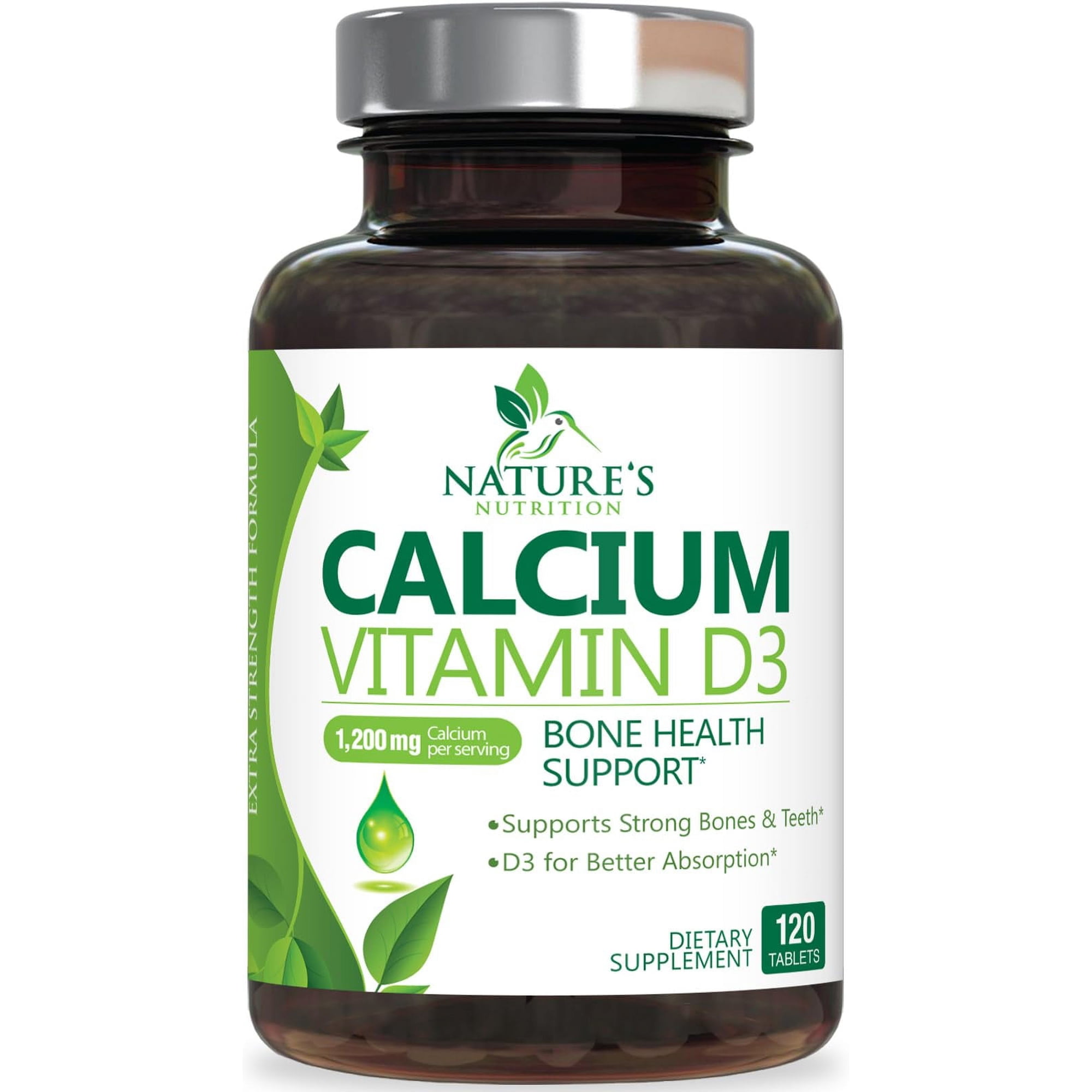 Calcium 1200 mg with Vitamin D3 - Best Absorption & Bone Health Support Supplement for Women & Men - Bone Strength, Teeth & Immune Support - Natural Calcium & D3 Pills - Bottled in USA - 120 Tablets