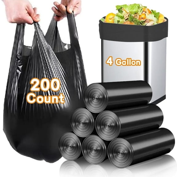 200Counts Small Trash Bags, 4 Gallon Trash Bag/Small Garbage Bags, Strong Wastebasket Liners for Bathroom Bedroom Office Trash Can