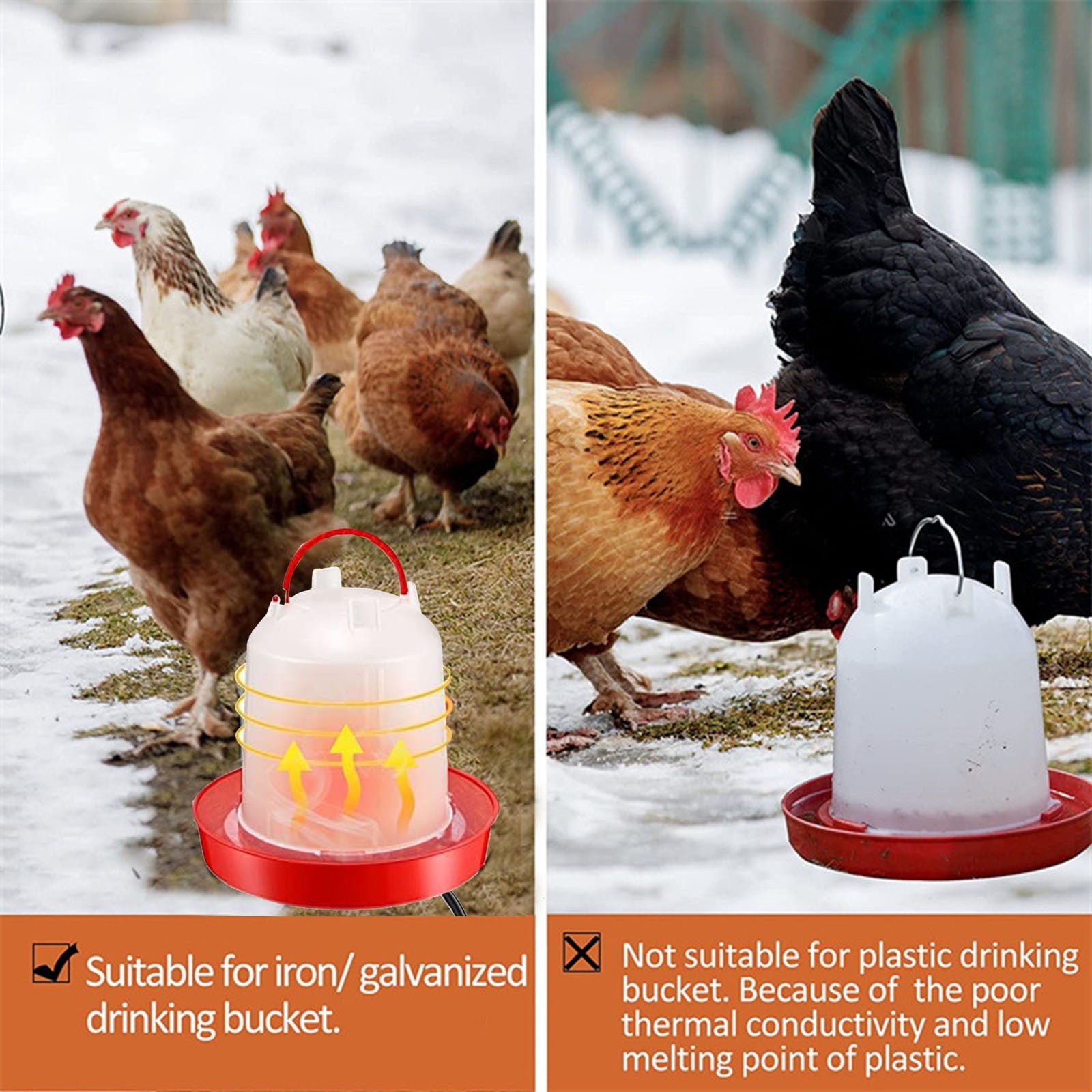 Outdoor Heated Chicken Waterer Poultry Bath Drinking Water Heating Poultry Feeder Heating Hood Machine Hanging Indoor Outside Home Garden Presents For Poultry Lovers