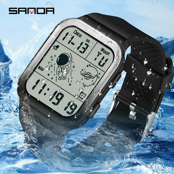 2025 Square Sports Watch for Men - Waterproof Digital Outdoor Watch, Fashionable Military Style Student Wristwatch with Stopwatch, Alarm, Shock Resistant for Hiking, Running, Camping