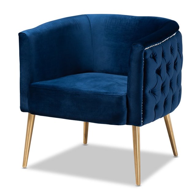 Baxton Studio Marcelle Chaise d'Appoint en Velours Bleu Marine