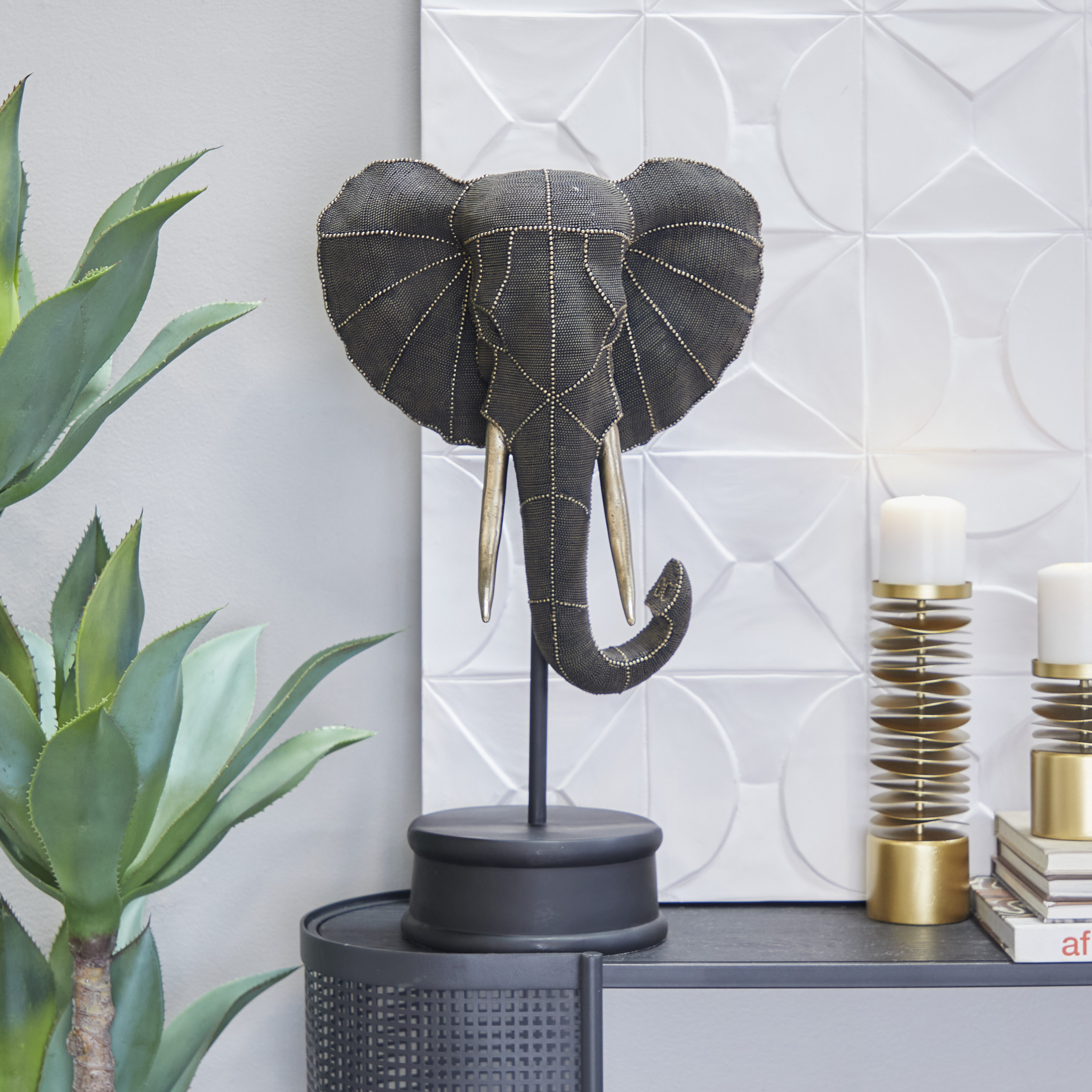 15" x 27" Black Polystone Elephant Sculpture, by DecMode