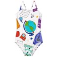 thumbnail image 6 of CCRFTGI Girl Swimsuit One Piece Size 10-12 Cute Bathing Suit Summer Adjustable Straps Beach High Waisted Paper School Bag Vacation Girls Fashion Girls Swimwear for Kids Purple 9-10 Years, 6 of 8