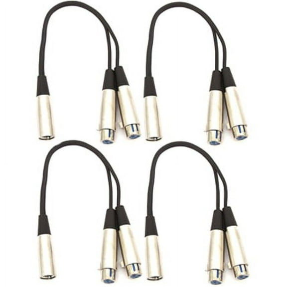 Seismic Audio SA-Y4, 4 PACK 1' Splitter Patch Cables 1 XLR Male 2 XLR Female