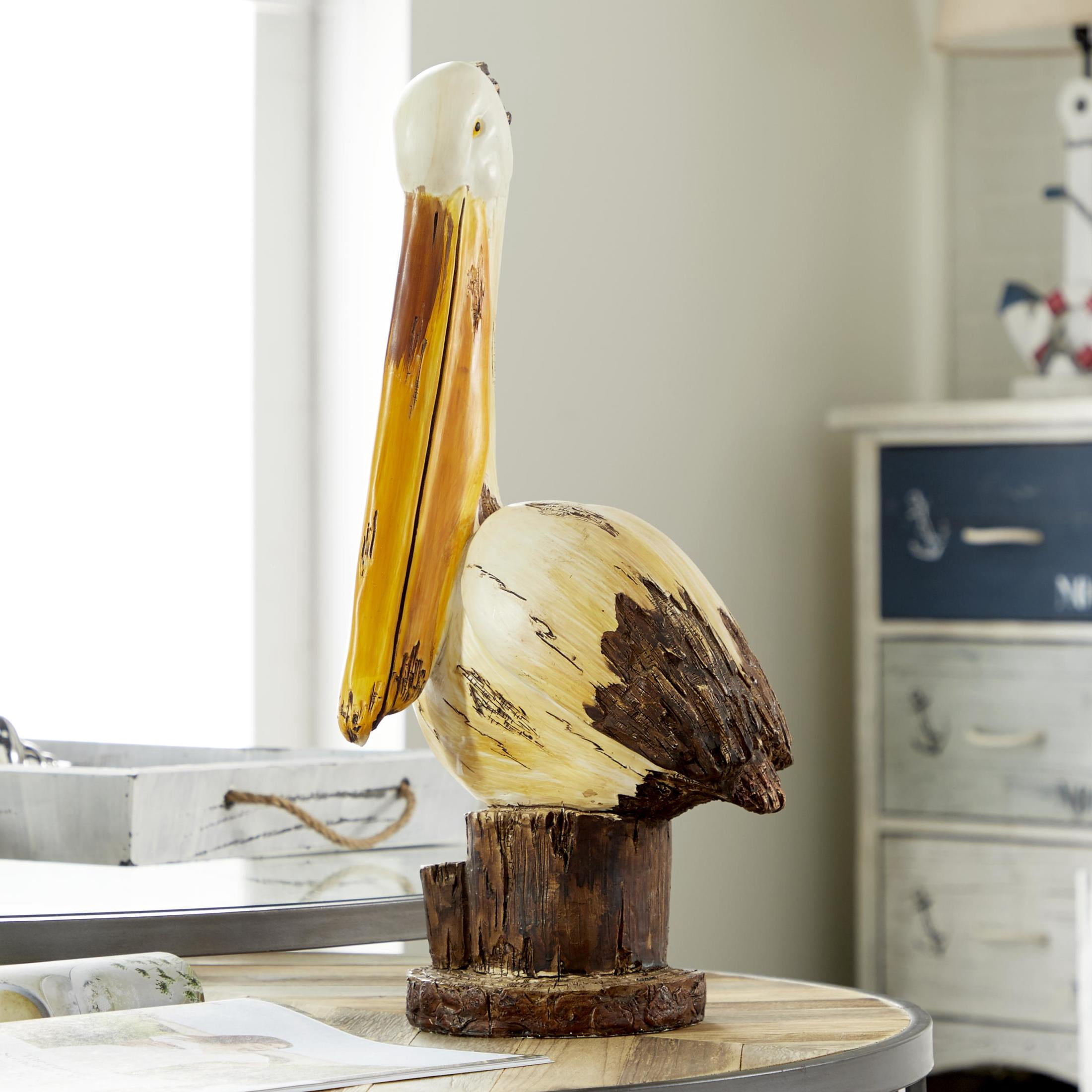 7" x 18" Cream Polystone Pelican Sculpture, by DecMode