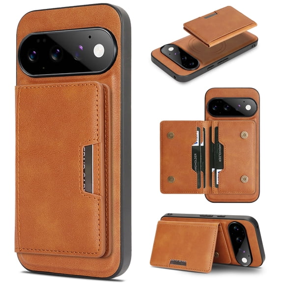 Lunvic Wallet Case for Google Pixel 11 Pro, 2-in-1 Magnetic Detachable PU Leather Cover with 4 Card Slots Wireless Charging, Brown