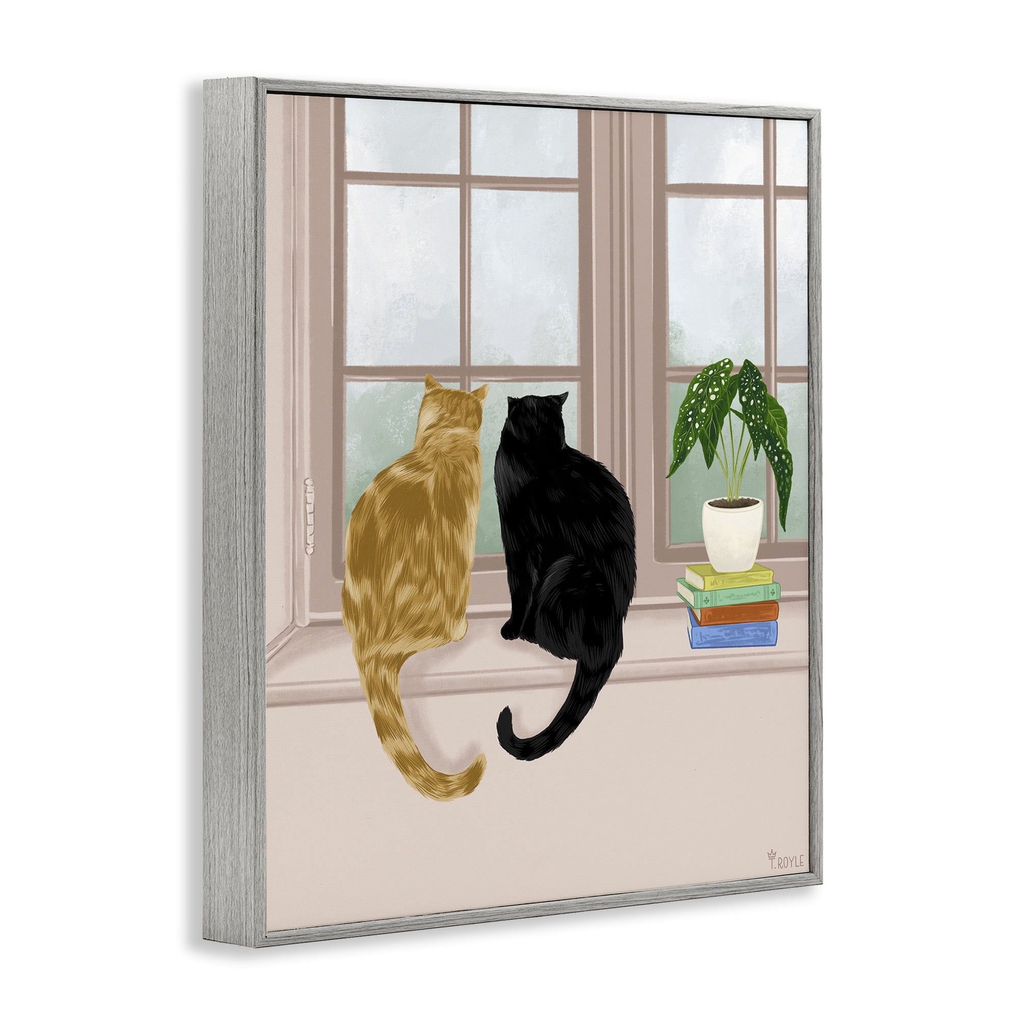 Stupell Industries Cat Pair in Windowsill Animals & Insects Painting Gray Framed Art Print Wall Art, 11 x 14
