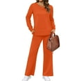 thumbnail image 2 of Women's 2 Piece Lounge Sets Side Slit Outfits Wide Leg Tracksuit Comfy Loungewear Fashion Sweatsuit Orange M, 2 of 8