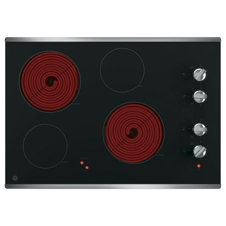 GE - 30" Built-In Electric Cooktop - Stainless steel on black