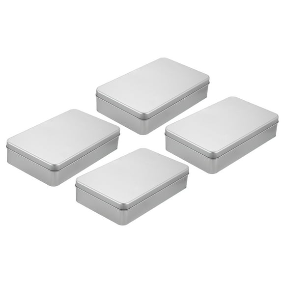 Uxcell Metal Tin Box Containers, 4Pcs7.1x4.3x1.6BlackSilver Rectangular Empty Hinged Tins Box with Lid for Home Storage