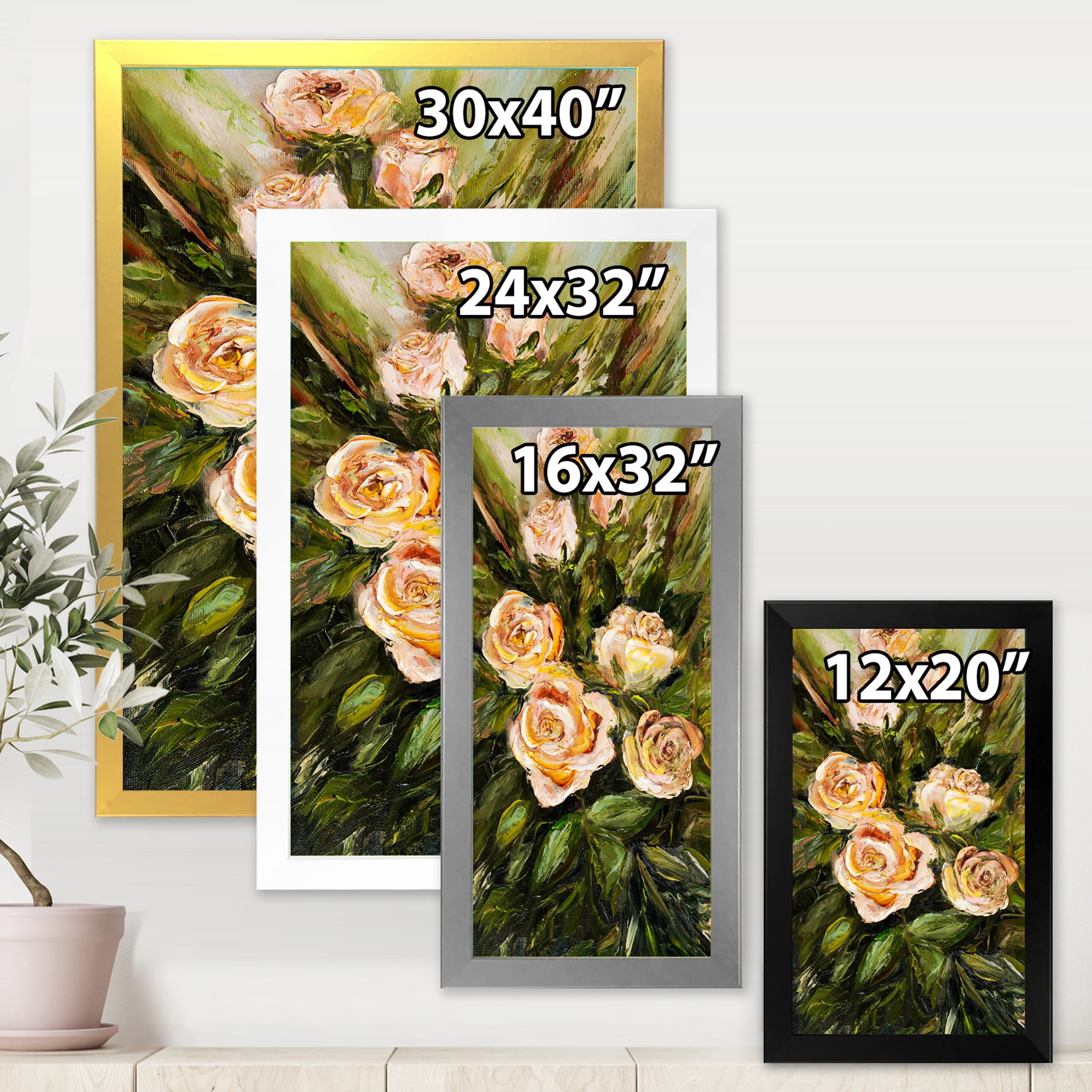 Designart 'Abstract Four VIntage Pink Roses' Traditional Framed Art Print