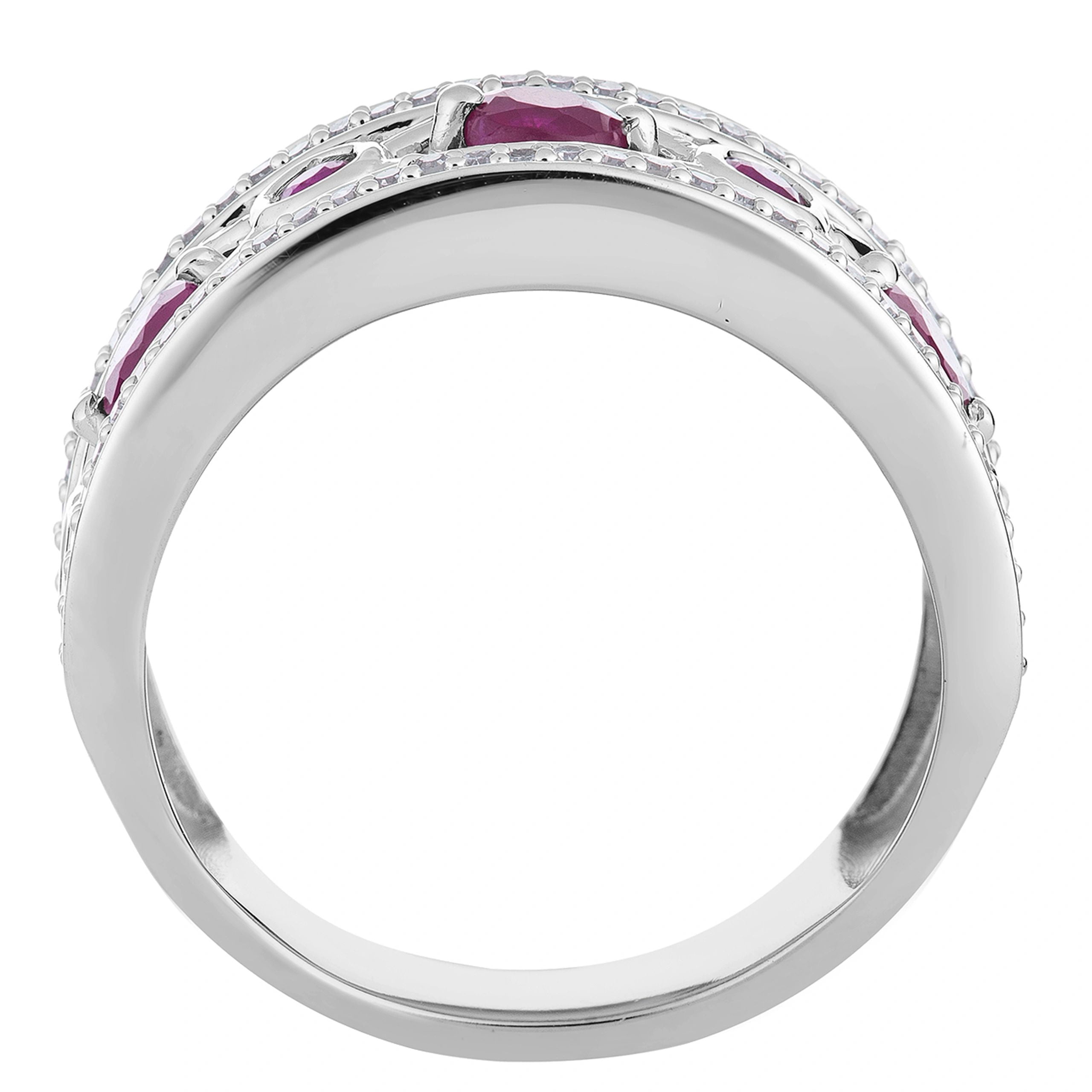 10k White Gold Ruby & 1/5 Carat T.W. Diamond "X" Ring