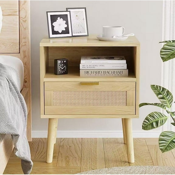 RichYa 2 PCS Wood Nightstand, End Table with 1 Drawers and Solid Wood Legs, Side Table with Storage for Bedroom, Easy Assembly Night Stand for Kids Room