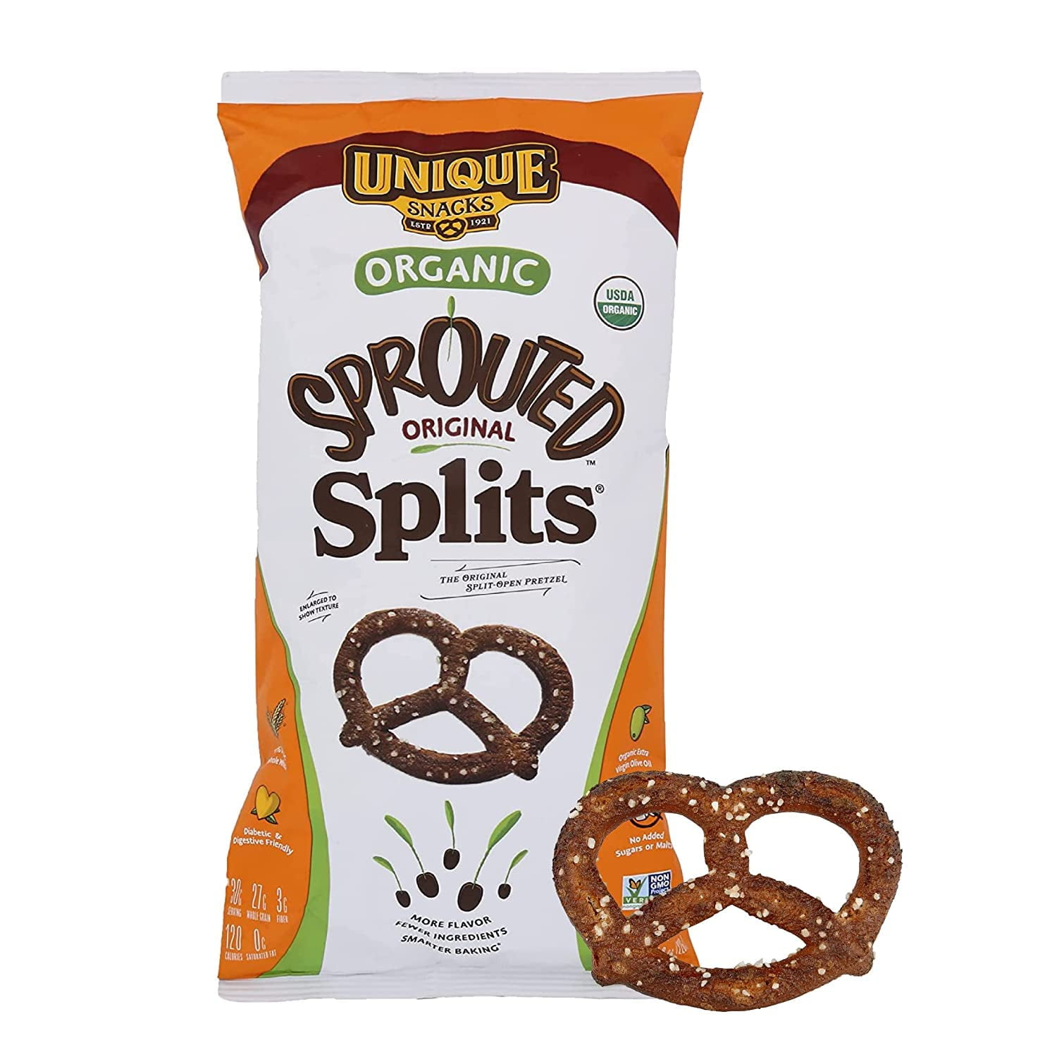 Unique Sprouted 100 Whole Grain Pretzel Splits (Pack of Four 8 Oz