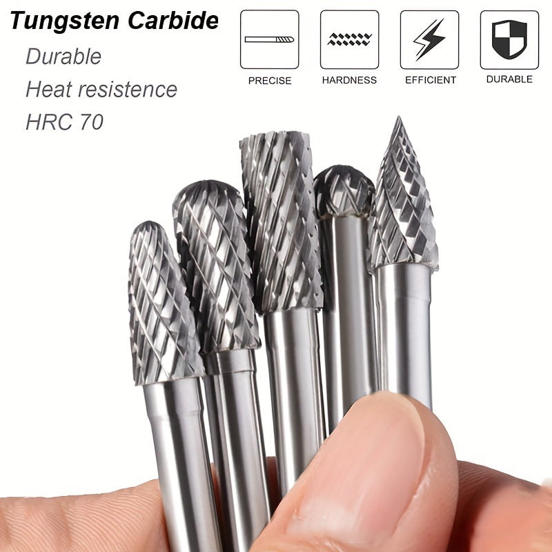10pcs/set Tungsten Carbide Burr Set 6.35mm Shank Double Cutting Solid Power Tool Rotary File Drill Bit