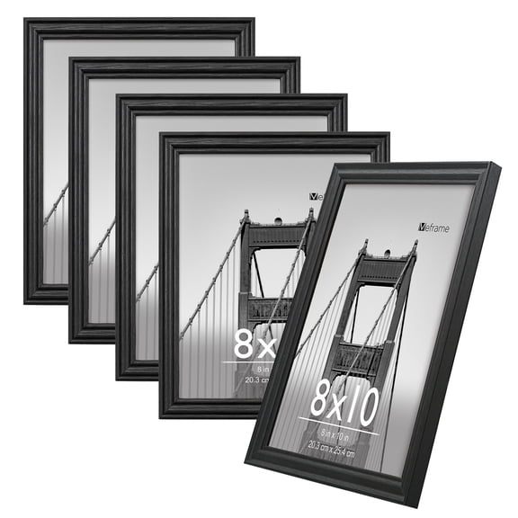 Meframe 5PACK 8x10 Line Picture Frame for Hanging or Tabletop Display 8x10 Photo, Black