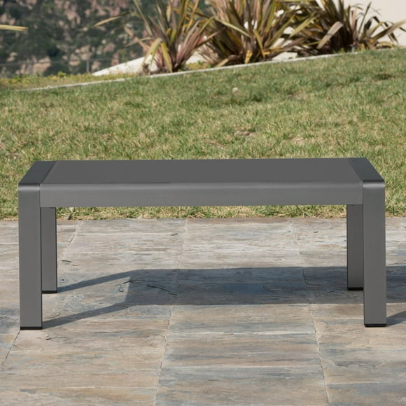 All-Weather Aluminum Outdoor Coffee Table, Modern Coffee Table for Outside, Rectangle Patio Coffee Table for Balcony Garden, Deep Grey