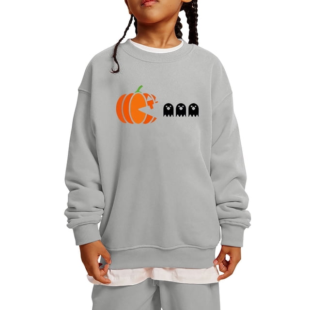 EDFBUYKRS Sweat-Shirt pour Enfants Garçon Fille Imprimé Citrouille Col Rond Pull à Manches Longues Vêtements d'Automne