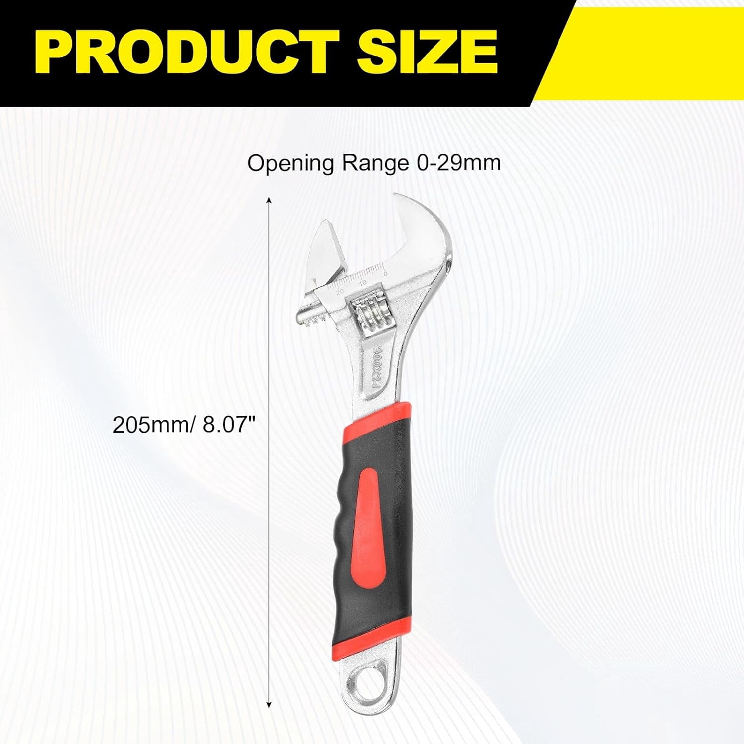 MKEUDQ-Adjustable Wrench 8" High Carbon Steel Industrial Wide Jaw Wrench Adjustable Repairs Spanner Tool with Graduated Scale for Home Garage Workshop Plumbing, Red-Black