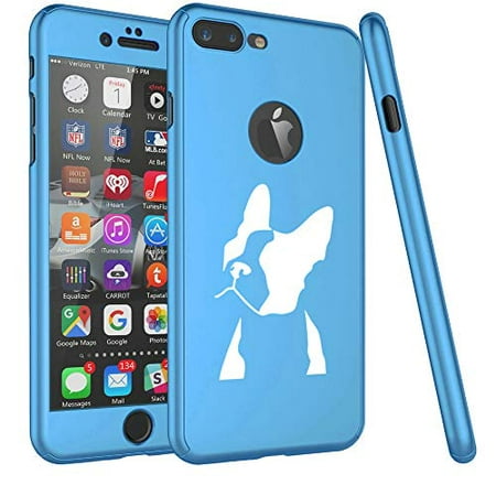 360° Full Body Thin Slim Hard Case Cover + Tempered Glass Screen Protector for Apple iPhone Boston Terrier Face (Light-Blue, for Apple iPhone 6 Plus / 6s Plus)