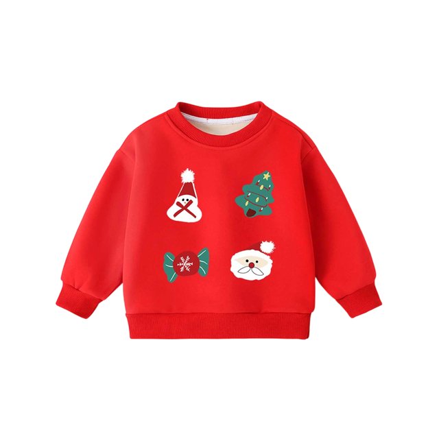 Chandail à Col Rond Imprimé pour Petits Enfants, Manches Longues, Chandail Confortable à Capuche pour Filles, Design Festif pour les Fêtes, Veste à Capuche pour Juniors, Chandails en Molleton Rouge Foncé 4-5 Ans