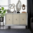 thumbnail image 3 of DecMode 47" x 32" Gray Wooden Upholstered Front Panel 3 Door Cabinet with Mirrored Top and Ring Handles, 1-Piece, 3 of 14