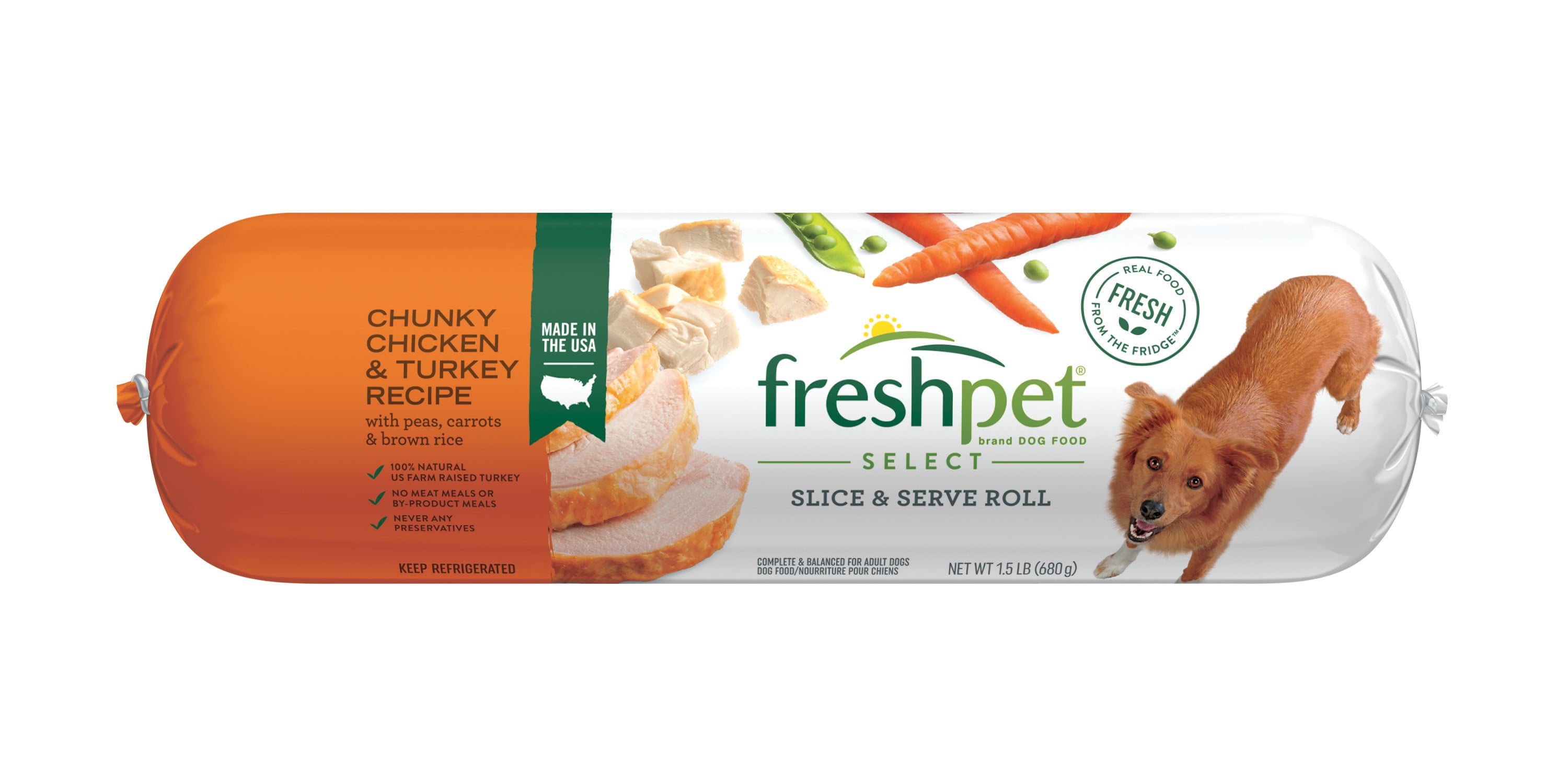 Freshpet Healthy & Natural Dog Food, Fresh Chicken & Turkey Roll, 1.5lb