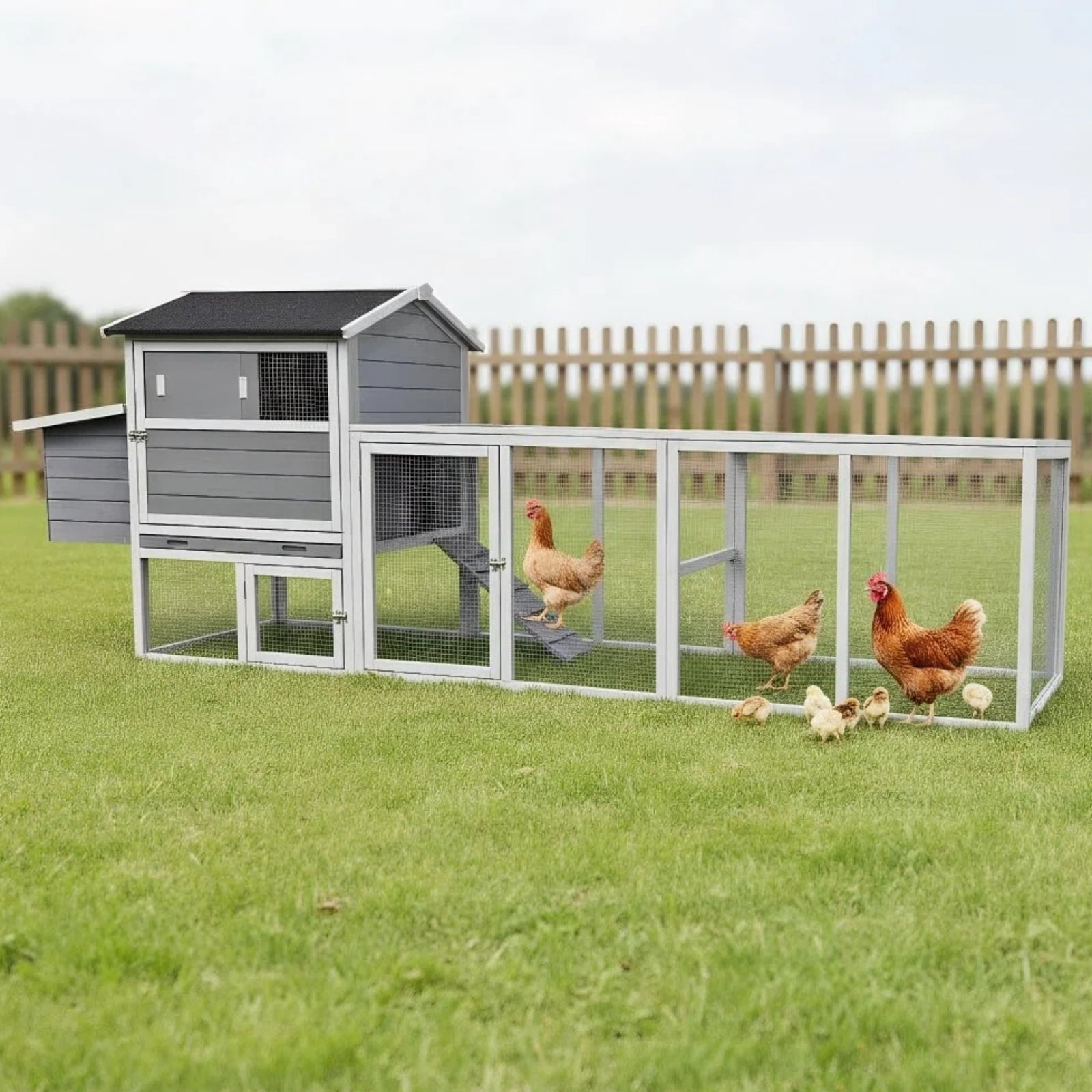 Large Wooden Chicken Coop with Outdoor Run - Waterproof & Anti-UV Hen House, Rabbit Hutch, Poultry Cage with Nesting Box