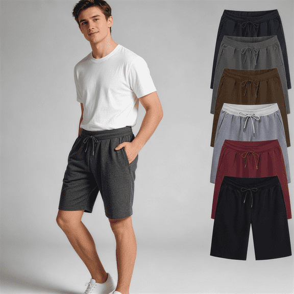 Elvqul Men's Casual Drawstring Shorts Polyester Blend Knee-Length Solid Color — Elastic Waistband Relaxed Fit Lightweight Breathable Summer Beach Gym Vacation Shorts