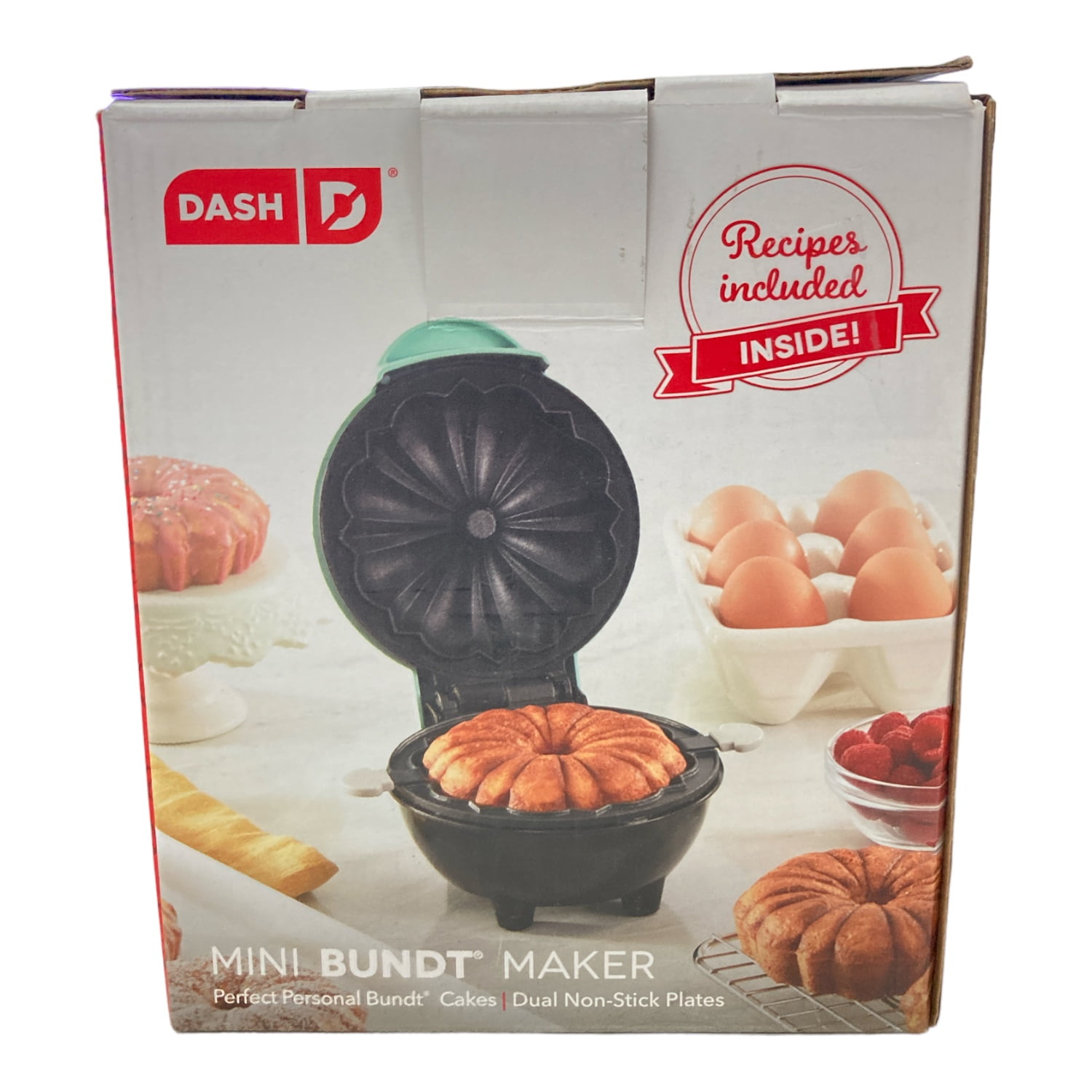 Dash Mini Bundt Cake Maker Mint Green NonStick Plates Recipes Book (Aqua)